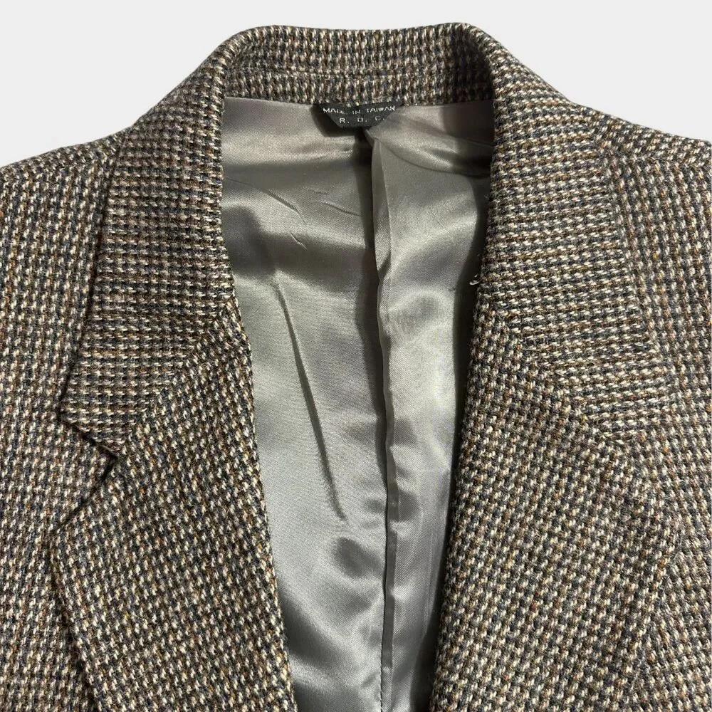 Vintage TWEED WOOL Men’s Blazer 40L Gray Sport Coat Two‑Button Jacket Brown
